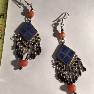 Chandelier Dangling Earrings Blue & Peach
